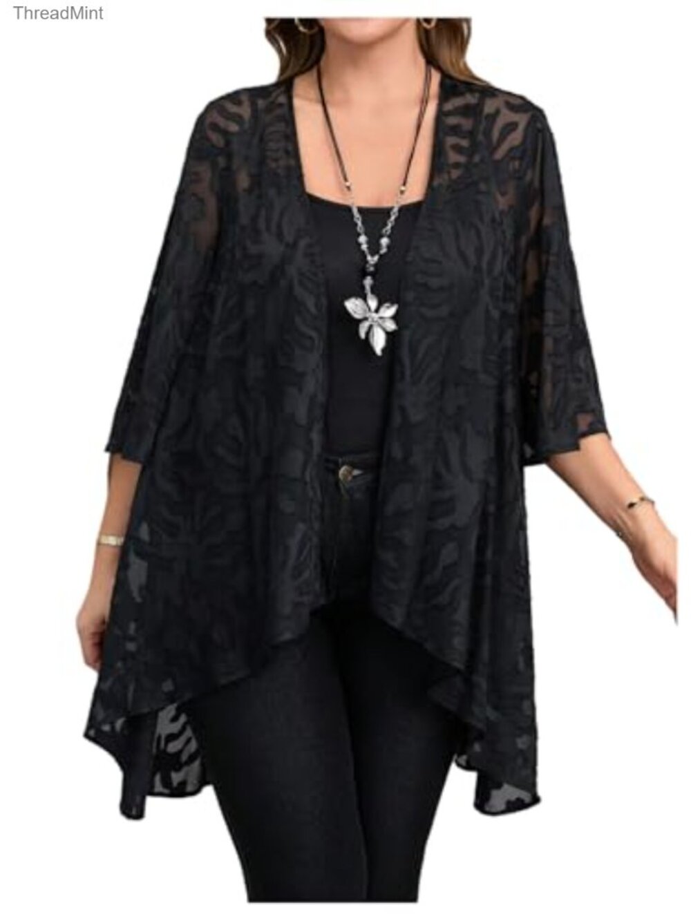Lace Ruffle Sheer Open Front Duster Cardigan Lightweight Kimono